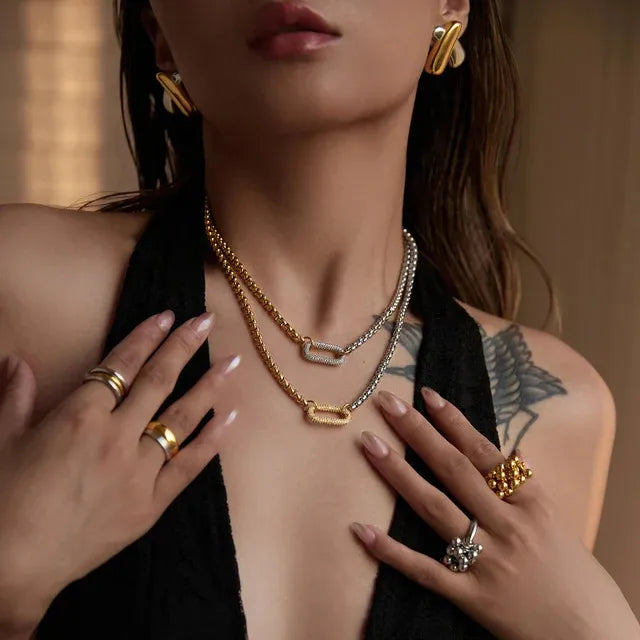 Κολιέ από Ατσάλι με Σύνδεσμο σε Χρυσό & Ασημί (N1813)