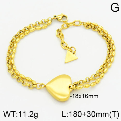 Ατσάλινο βραχιόλι με διπλή αλυσίδα και καρδιά (B3142)