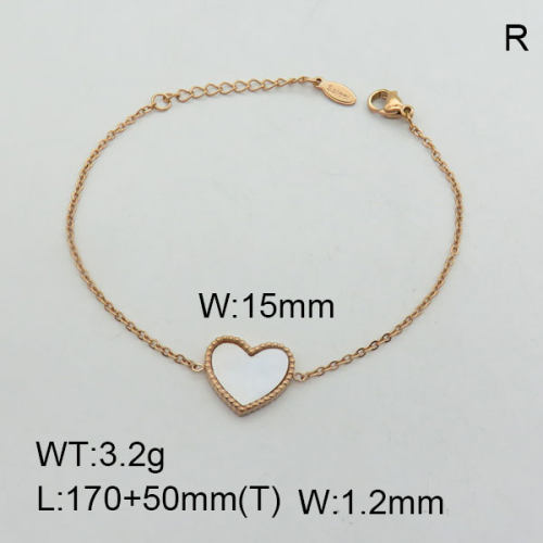 Ατσάλινη βραχιόλι με λευκή καρδιά ροζ χρυσό (B3195)