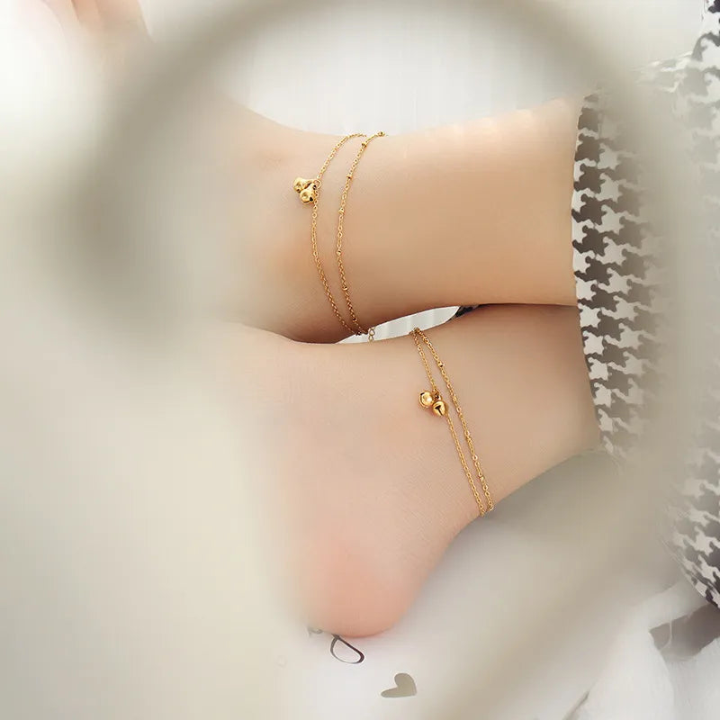 Ατσάλινο βραχιόλι ποδιού με διπλή αλυσίδα 18k (A1011)