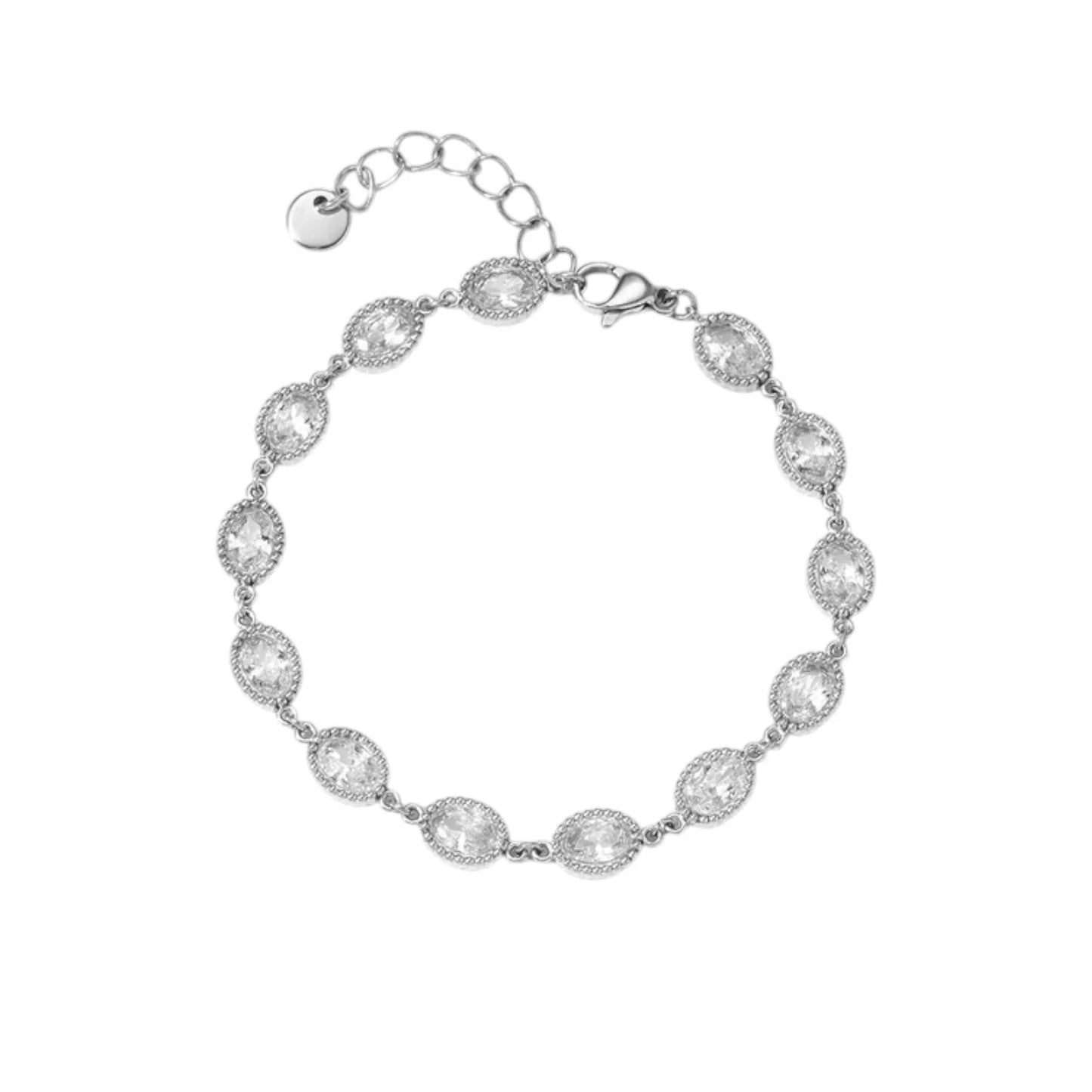 Ατσάλινο Βραχιόλι με Οβάλ Ζιργκόν Ασημί (B1717)