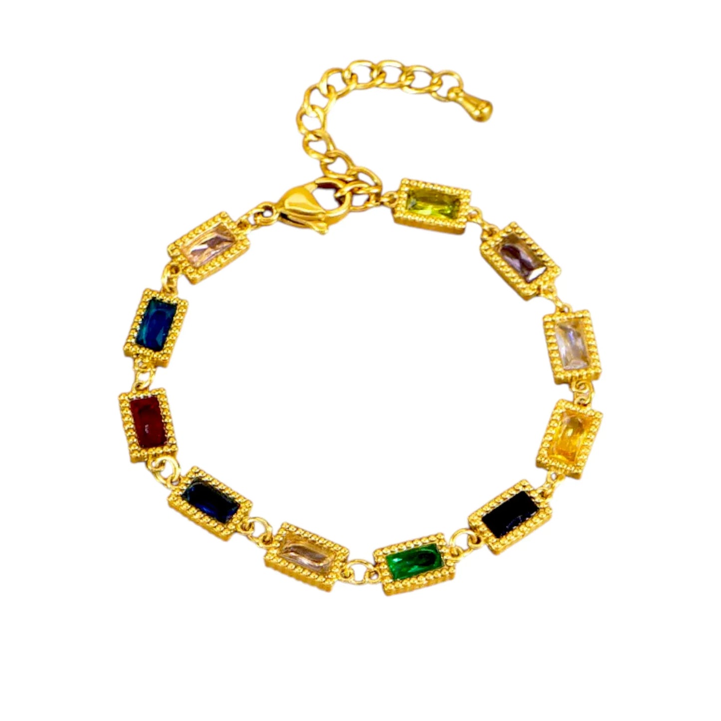 Ατσάλινο Βραχιόλι με Ορθογώνιες Πολύχρωμες Πέτρες – Χρυσό (B1726)