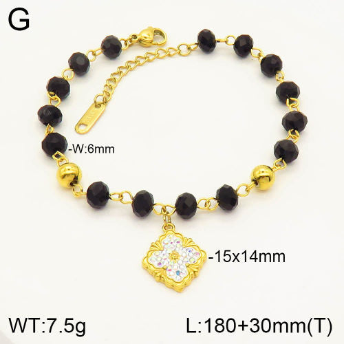 Ατσάλινο βραχιόλι με μαύρες και χρυσές χάντρες (B3018)