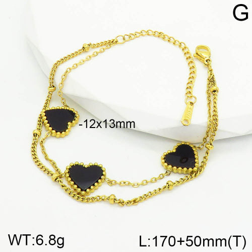 Ατσάλινη αλυσίδα χεριού διπλή με καρδιές 18k (B3038)