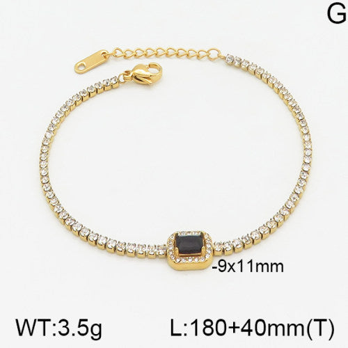 Ατσάλινο βραχιόλι ριβιέρα με μαύρη πέτρα 18k (B3055)