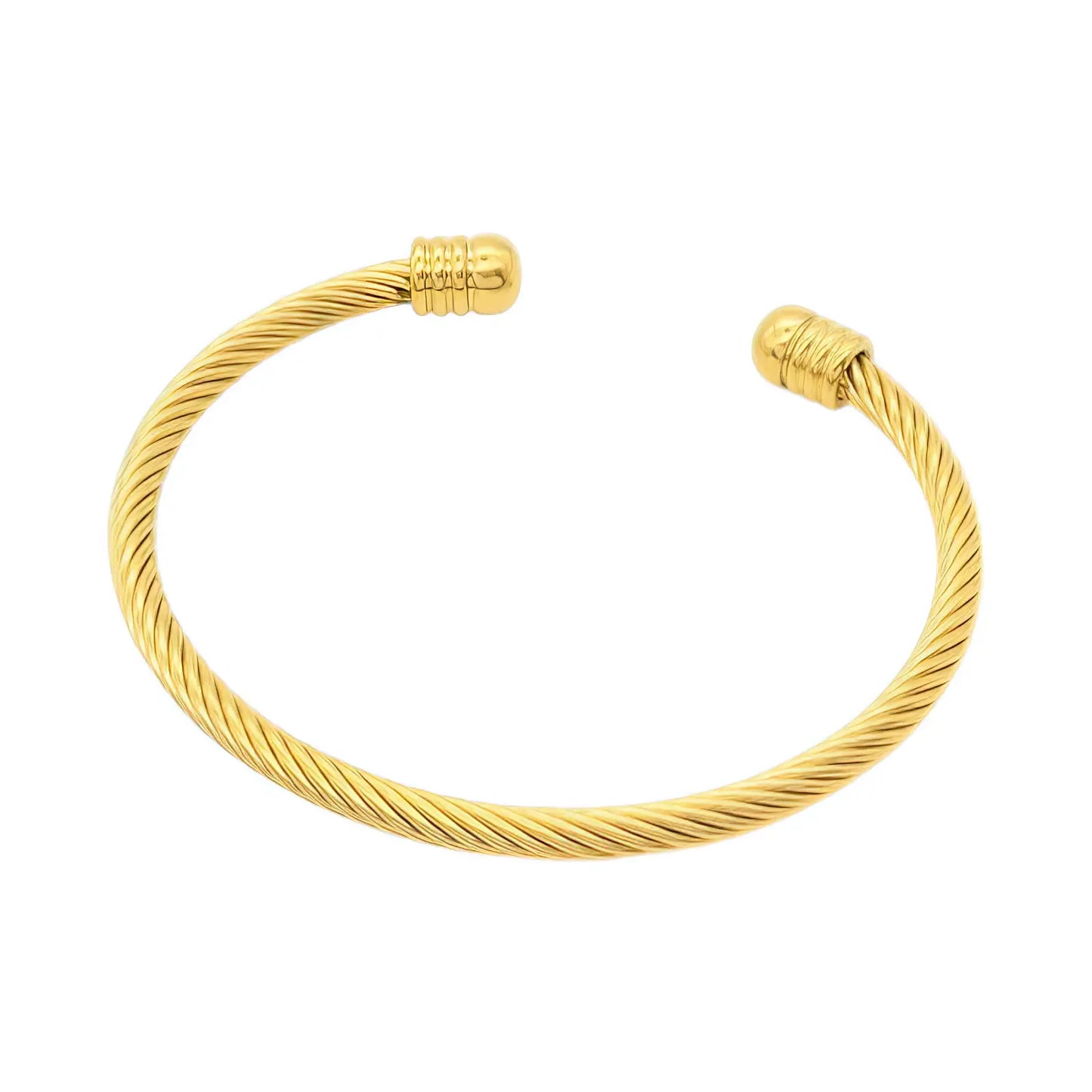 Επιχρυσωμένο Ατσάλινο Βραχιόλι "Cuff" με Στριφτή Υφή (Β3358)