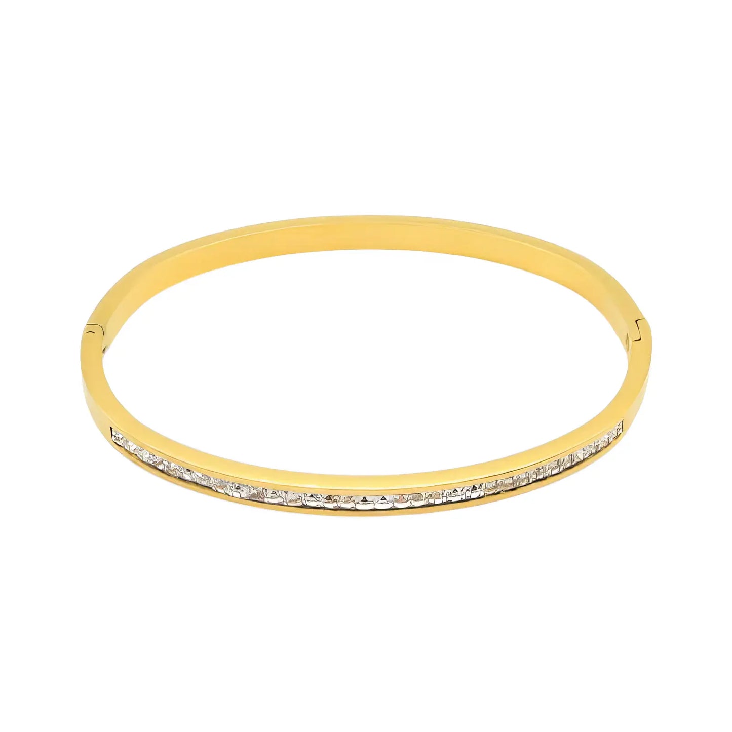 Επιχρυσωμένο Ατσάλινο Βραχιόλι "Cuff" με Ζιργκόν (Β3362)