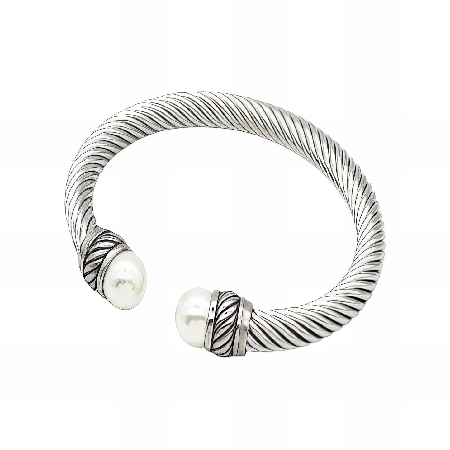 Ασημένιο Ατσάλινο Βραχιόλι "Cuff" με Πέρλες (B3369)
