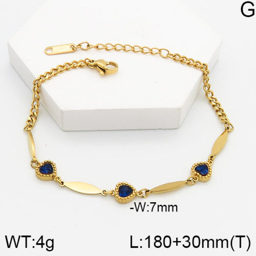 Επιχρυσωμένο Ατσάλινο Βραχιόλι με Καρδιές και Μπλε Πέτρες (B3373)