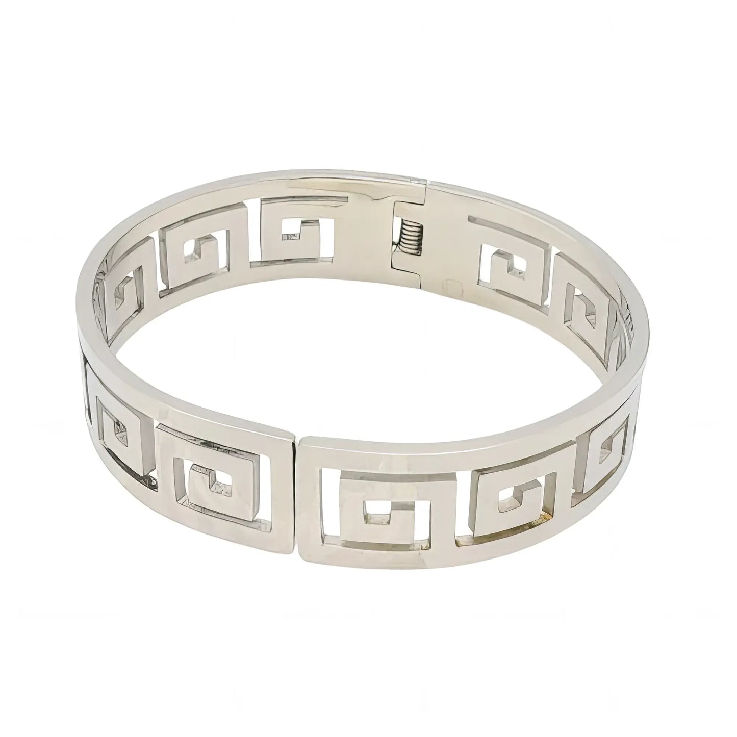 Ατσάλινη χειροπέδα Greek Key – Ασημί (BA1000)
