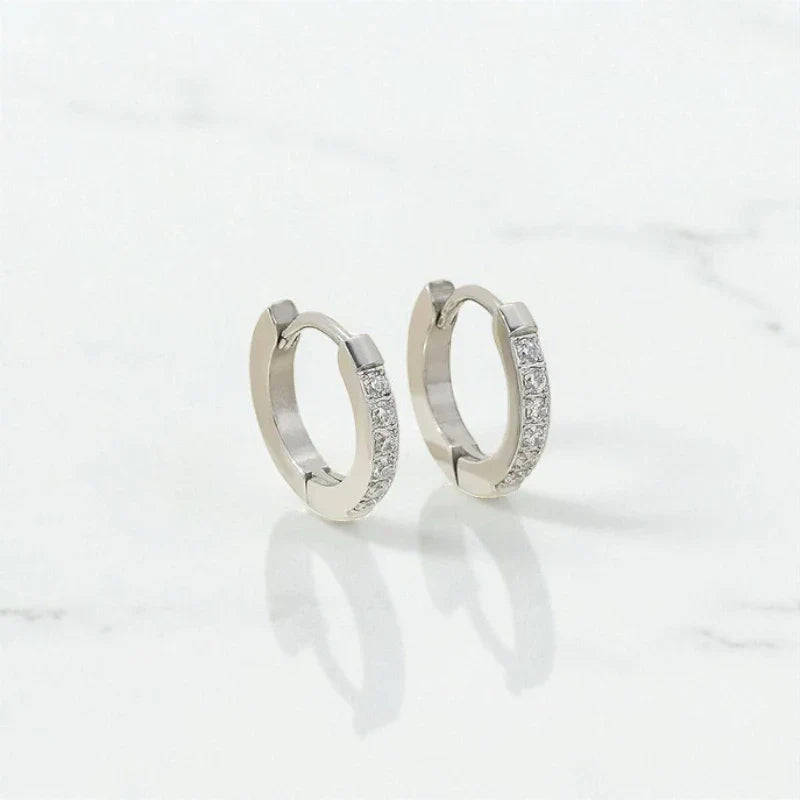 Ατσάλινα Σκουλαρίκια Κρίκοι 1.3cm – Ασημί με Ζιργκόν (E1595)