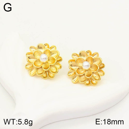 Ατσάλινα καρφωτά σκουλαρίκια 1.8cm λουλούδι με πέρλα επιχρυσωμένα (E3045)