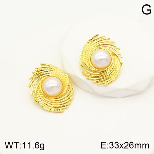 Ατσάλινα καρφωτά σκουλαρίκια 3.3cm με πέρλα (E3054)