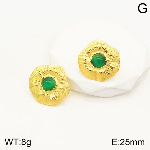 Ατσάλινα καρφωτά σκουλαρίκια λουλούδι με πράσινο ζιργκόν 2.5cm (E3071)