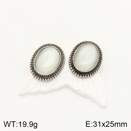 Ατσάλινα καρφωτά σκουλαρίκια με άσπρη πέτρα 3.1cm (E3076)