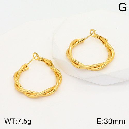 Σκουλαρίκια Κρίκοι Ατσάλι 30mm με Πλεκτό Σχέδιο (E3356)