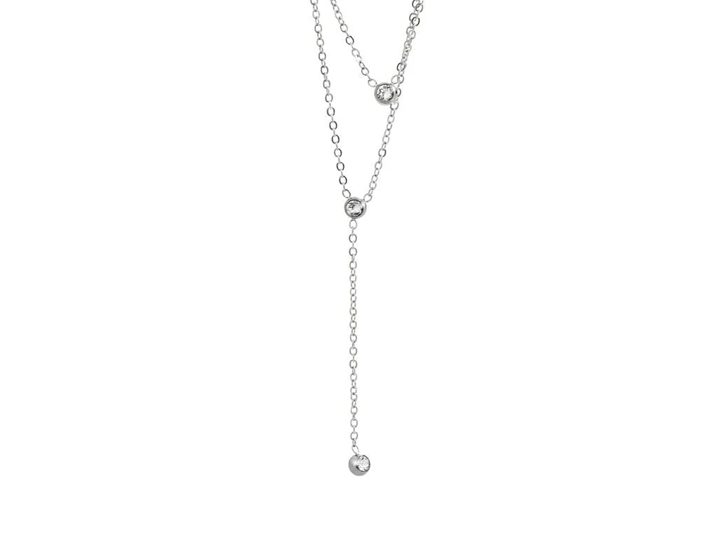 Ατσάλινο κολιέ με κρύσταλλα Swarovski χρώμα ασημί (J1035)