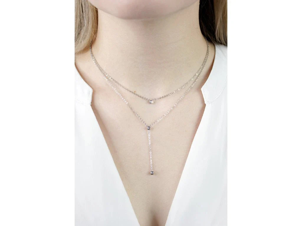 Ατσάλινο κολιέ με κρύσταλλα Swarovski χρώμα ασημί (J1035)