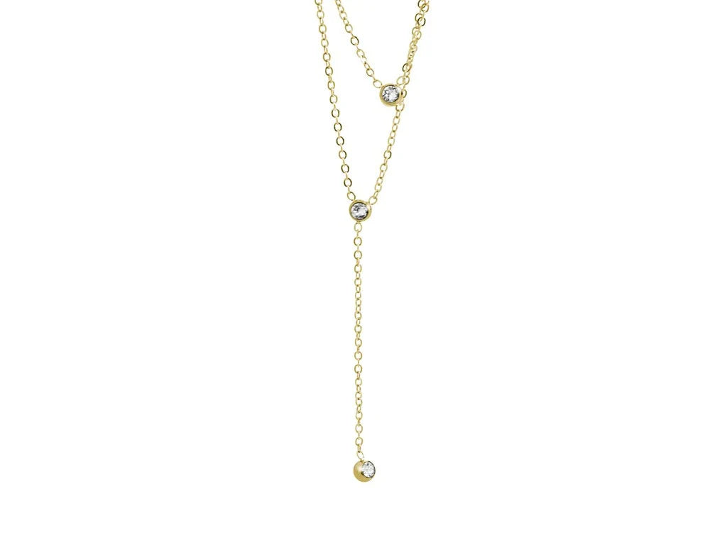 Ατσάλινο κολιέ με κρύσταλλα Swarovski επιχρυσωμένο (J1036)