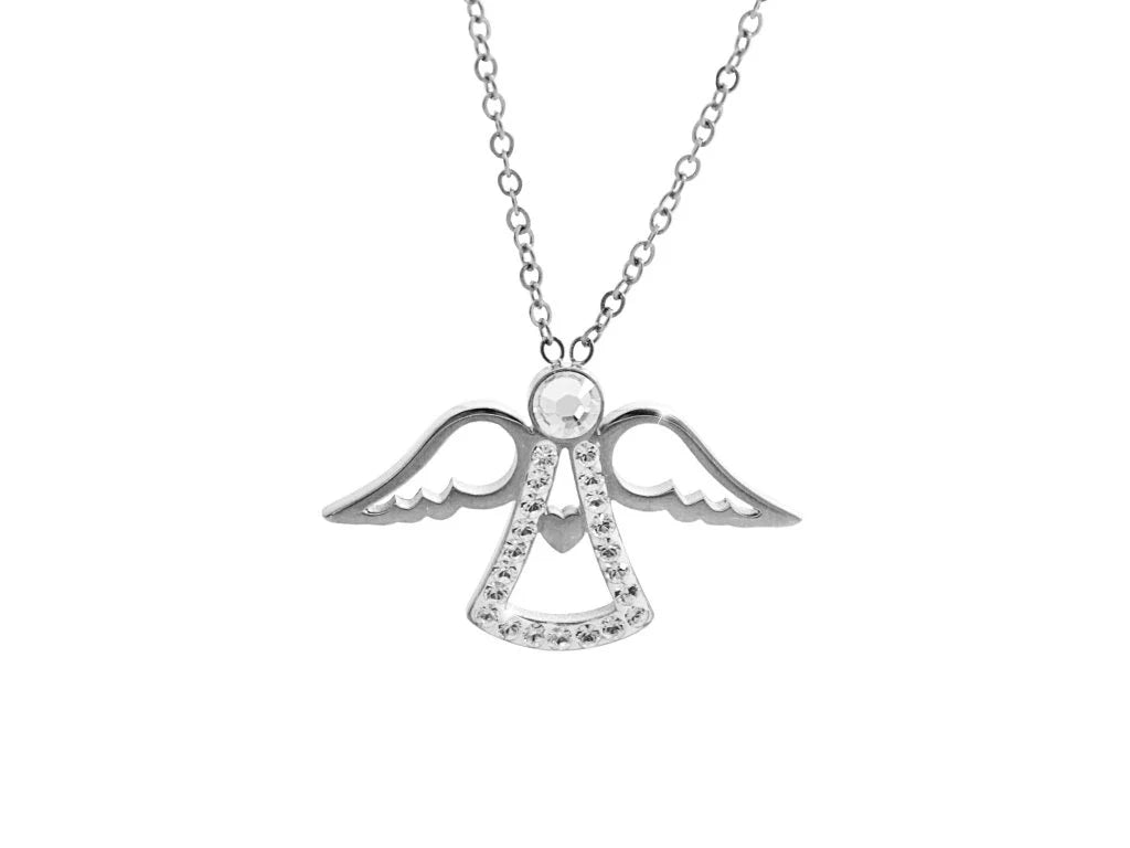 Ατσάλινο κολιέ αγγελάκι με κρύσταλλα Swarovski (J1037)
