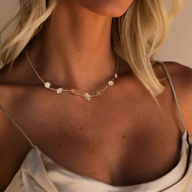 Ατσάλινο κολιέ μαργαρίτες 18k (N1701)