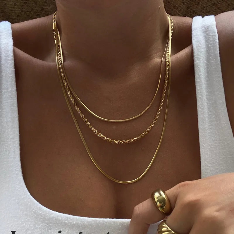 Τριπλή Χρυσή Ατσάλινη Αλυσίδα Layered (N1823)
