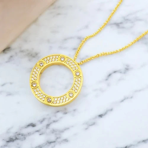 Ατσάλινο κολιέ με κυκλικό στοιχείο 18k (N3002)