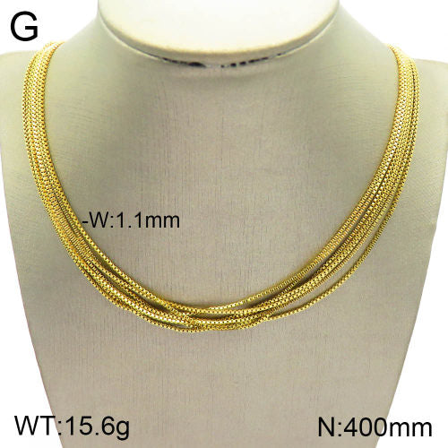 Ατσάλινο κολιέ με πολλαπλές αλυσίδες 18k (N3006)