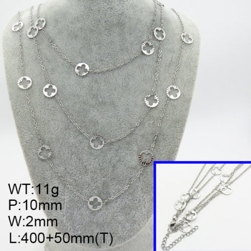 Ατσάλινη αλυσίδα τριπλή τετράφυλλα τριφύλλια χρώμα ασημί (N3178)