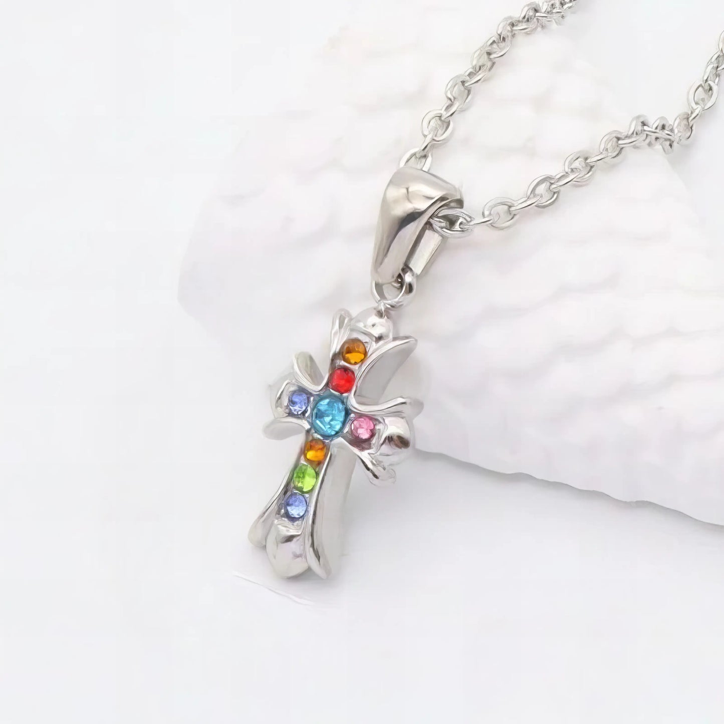 Ατσάλινος Σταυρός με Πολύχρωμα Ζιργκόν 1.6cm (N3245)