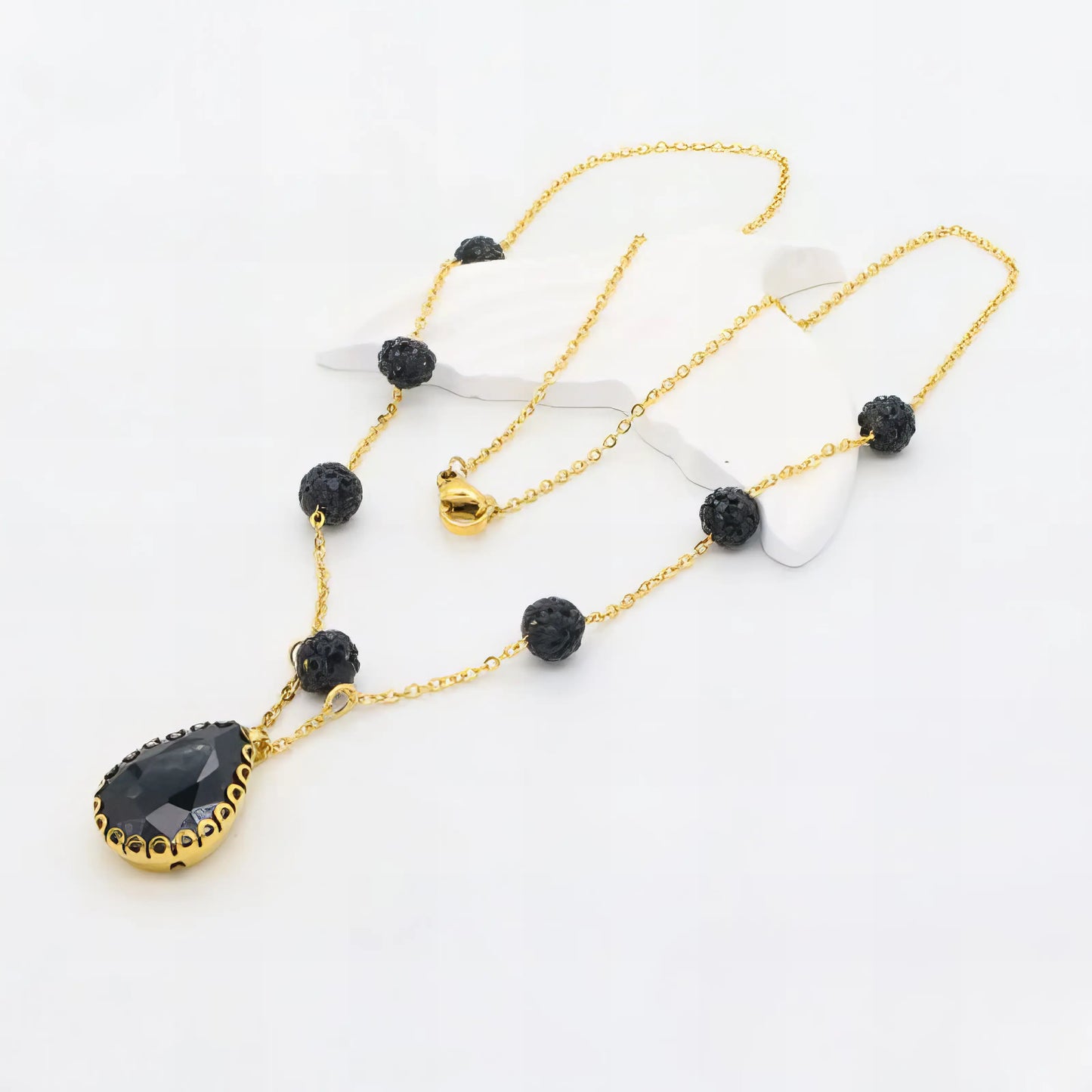 Ατσάλινο Κολιέ με Μαύρες Πέτρες Ζιργκόν (N3253)