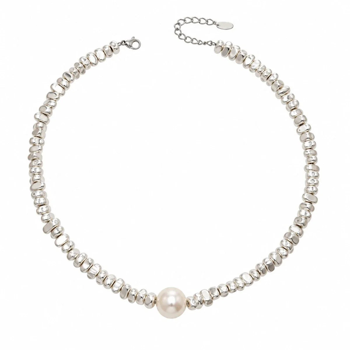 Ασημί Ατσάλινο Κολιέ 316L Choker με Πέρλα (N5007)