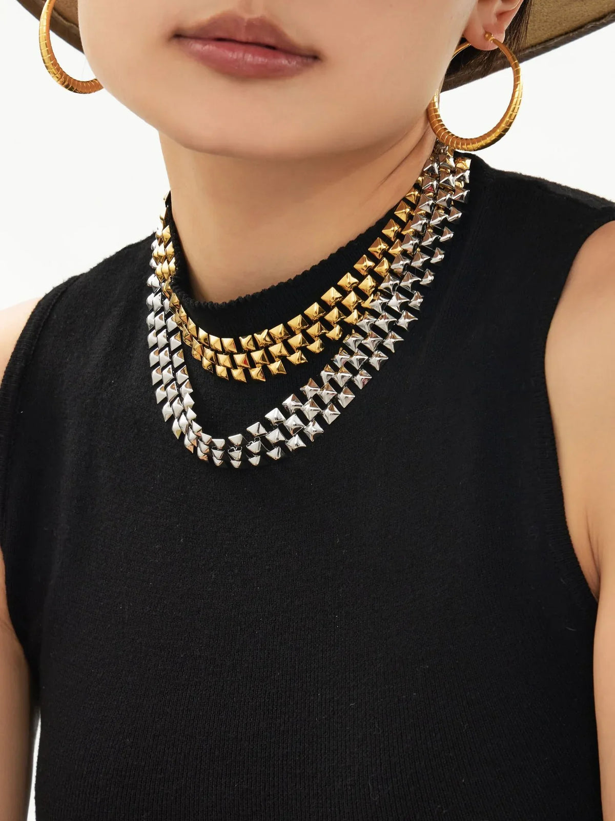 Ασημί Ατσάλινο Κολιέ Choker 316L Γεωμετρικό (N5014)