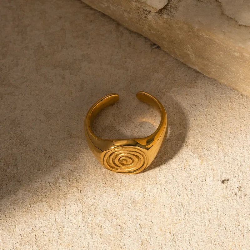 Ατσάλινο δαχτυλίδι σχέδιο σπείρα one size 18k (R1385)