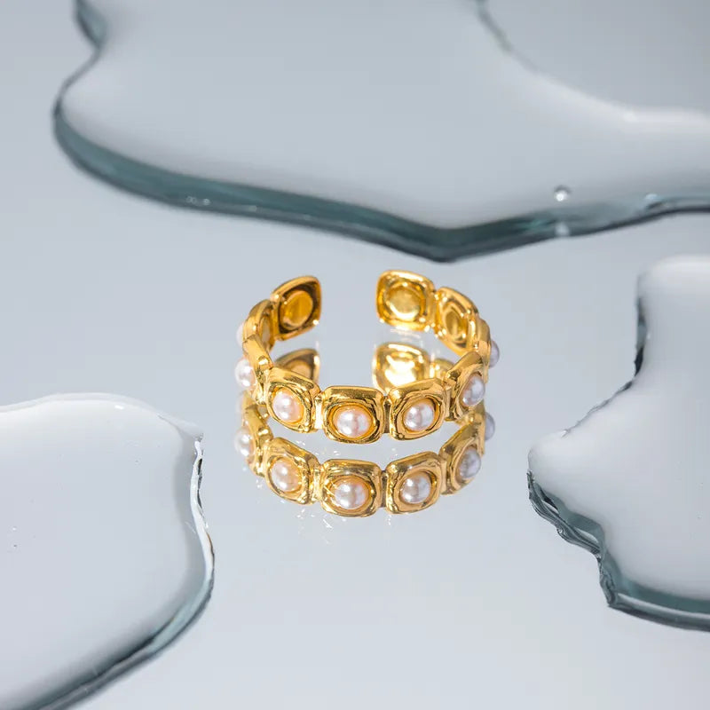 Ατσάλινο δαχτυλίδι σχέδιο με πέρλες one size 18k (R1387)