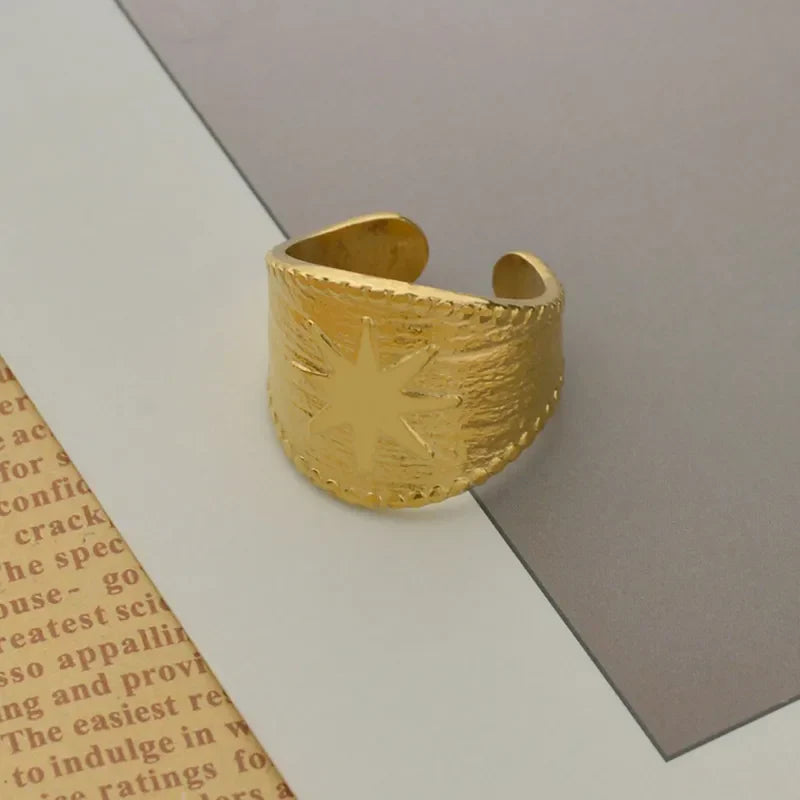 Ατσάλινο δαχτυλίδι αστέρι one size 18k (R1388)