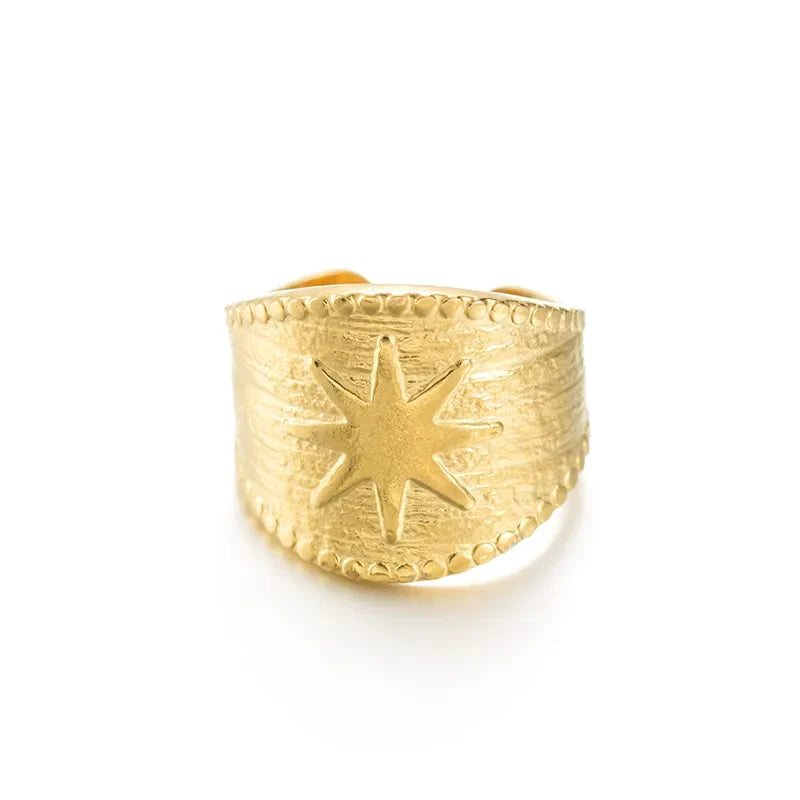 Ατσάλινο δαχτυλίδι αστέρι one size 18k (R1388)