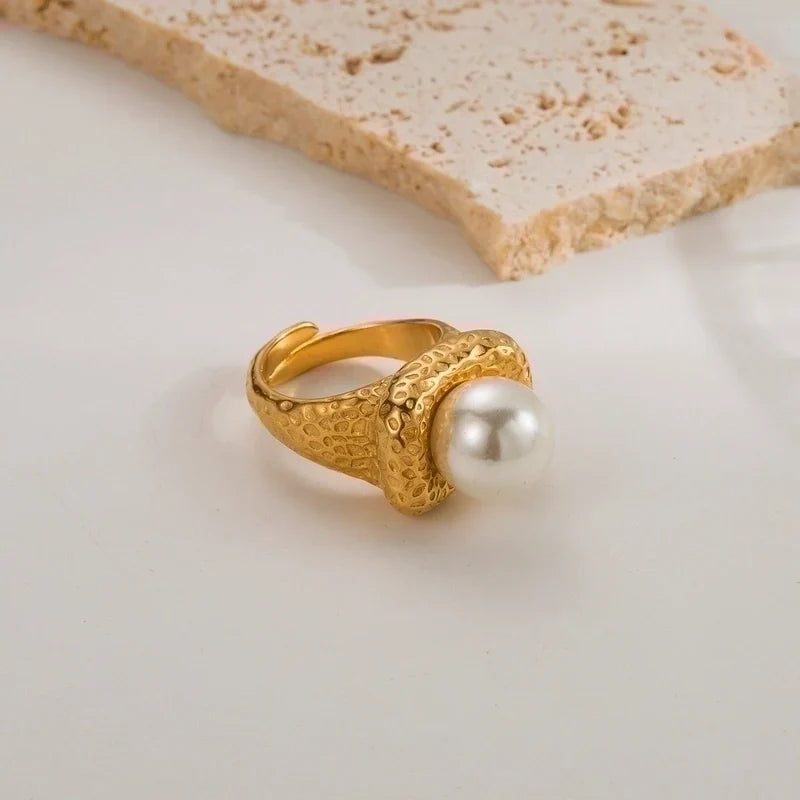 Ατσάλινο δαχτυλίδι επιχρυσωμένο με πέρλα (R1440)