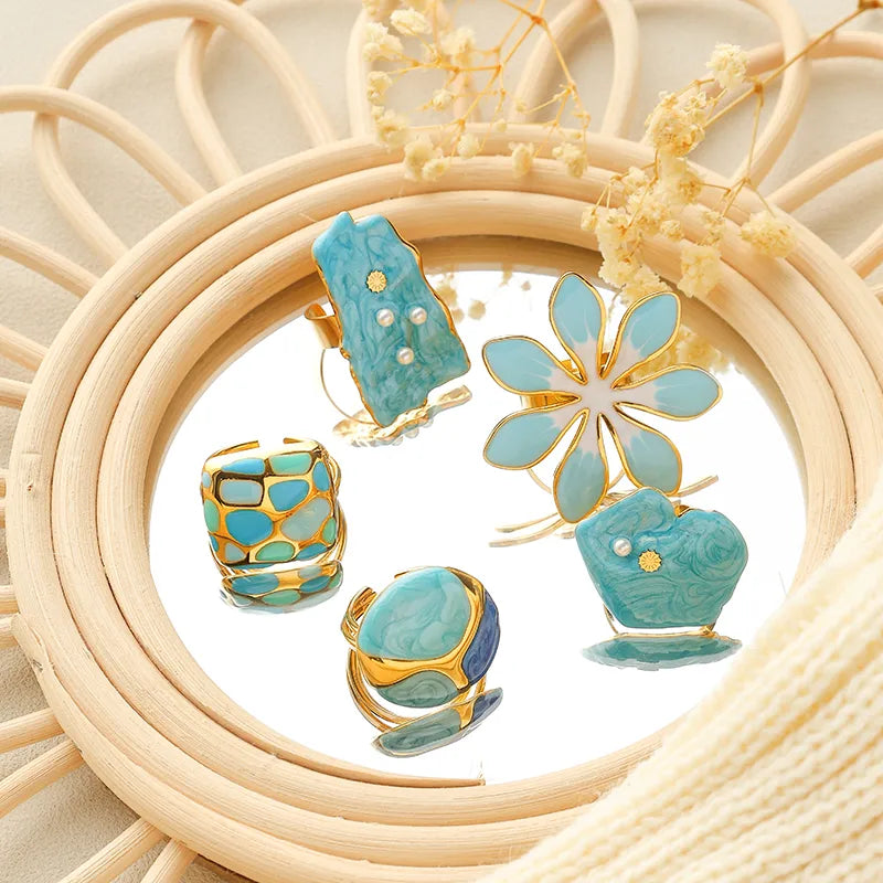 Ατσάλινο Δαχτυλίδι Τετράγωνο με Σμάλτο σε Αποχρώσεις του Μπλε (R1450)