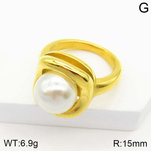 Ατσάλινο δαχτυλίδι με μεγάλη πέρλα (R3055)