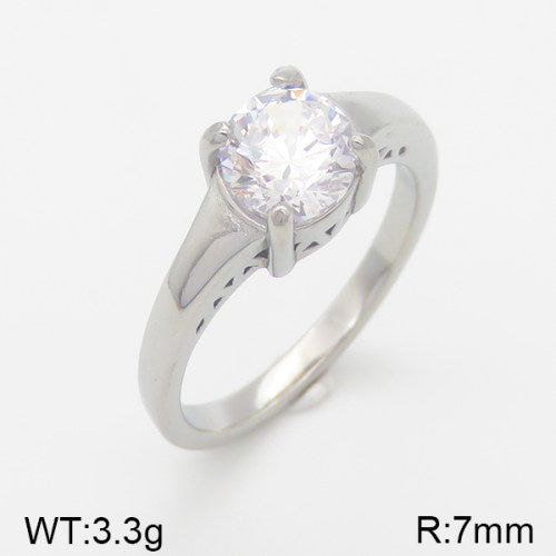 Ατσάλινο δαχτυλίδι μονόπετρο ασημί (R3105)