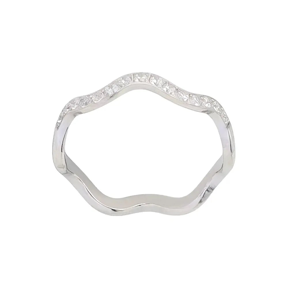 Ατσάλινο Δαχτυλίδι με Κυματιστό Σχέδιο και Ζιργκόν Ασημί (R3126)
