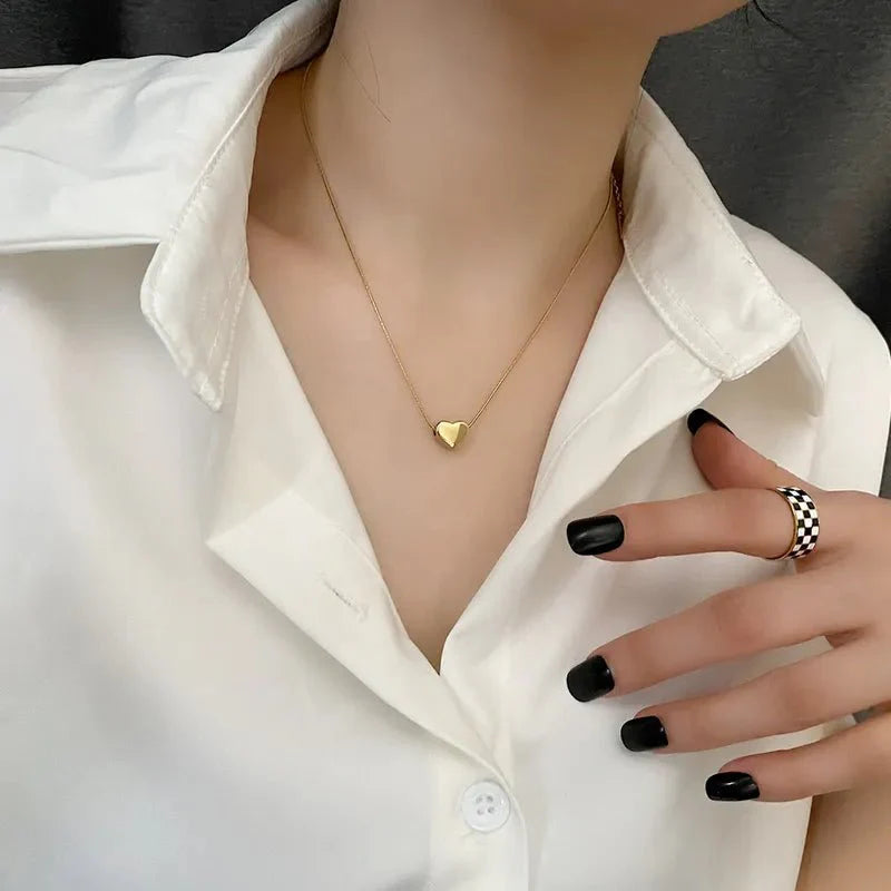 Ατσάλινο κολιέ καρδιά επιχρυσωμένο 18k (N1564)
