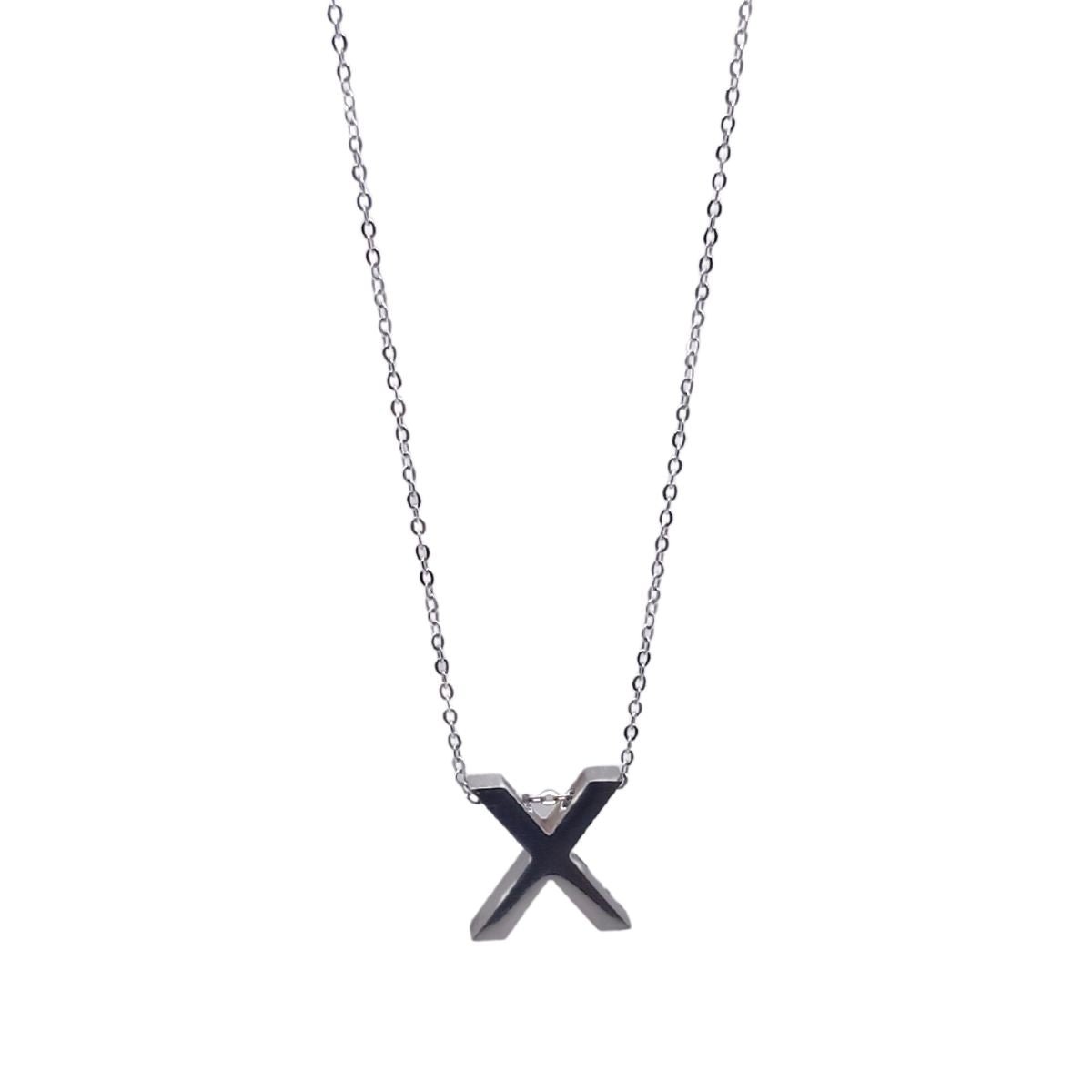 Ατσάλινο κολιέ με αρχικό γράμμα X χρώμα ασημί (N1318)