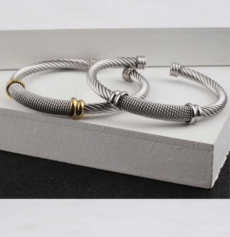Βραχιόλι ατσάλινο χειροπέδα χρώμα ασημί (B1491)