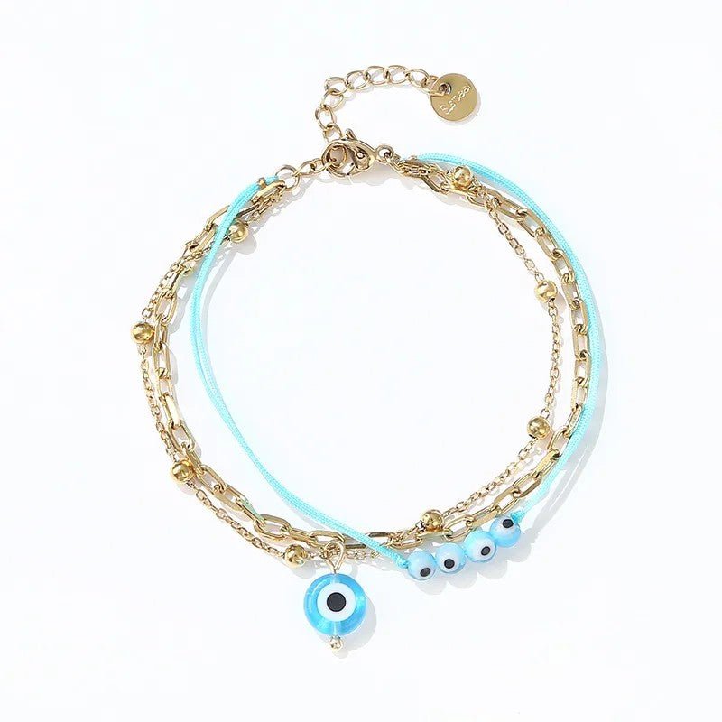 Βραχιόλι ατσάλινο πολλαπλό με ματάκια (B1155) - bracelet - charmy.gr