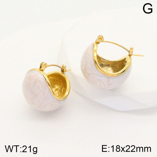 Σκουλαρίκια ατσάλι χρυσά με λευκό σχέδιο 1.8 cm (E3443)