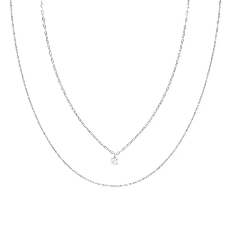 Κολιέ ατσάλινο διπλό με πέτρα ζιργκόν (N1437)