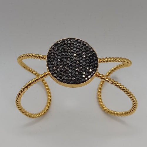 Χειροποίητο βραχιόλι από ορείχαλκο με γκρι ζιργκόν επιχρυσωμένο (B1128)