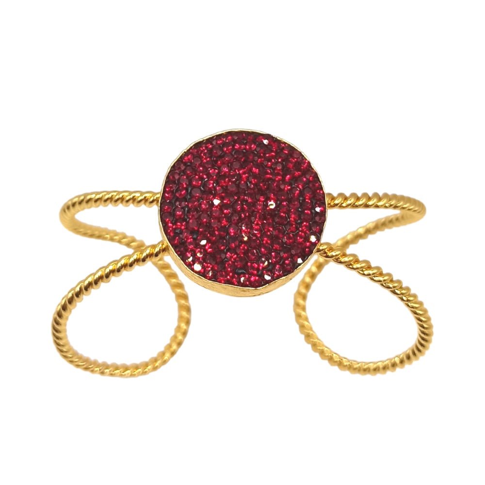 Χειροποίητο βραχιόλι από ορείχαλκο με κόκκινα ζιργκόν επιχρυσωμένο (B1129)